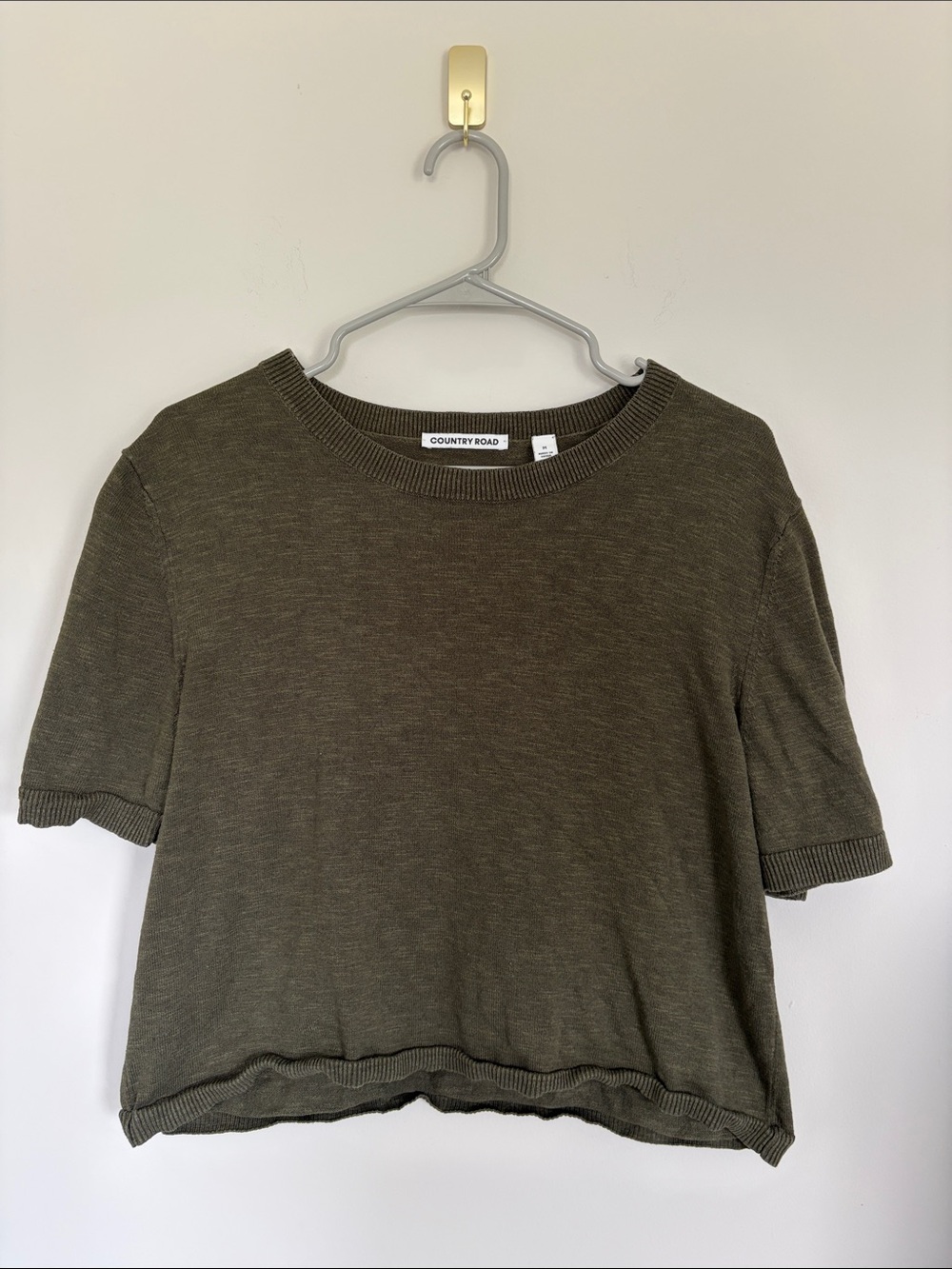 Olive Green Cotton and Linen Cropped Tee
